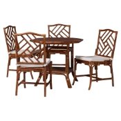 bali & pari Simon Marbled Tortoise Natural Rattan 5-Piece Dining Set - Handwoven Wicker Dining Table with Octagonal Top and 4 Matching Chairs Set